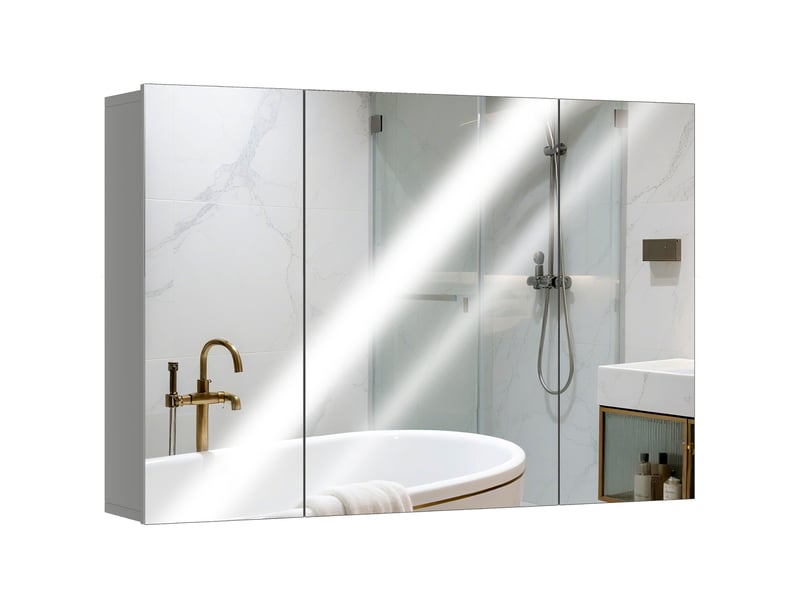  Armoire de toilette murale 3 portes miroir en mdf gris 90x15x60 cm  - Conforama A
