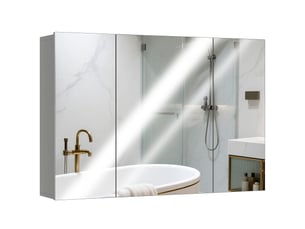 Armoire de toilette murale 3 portes miroir en mdf gris 90x15x60 cm