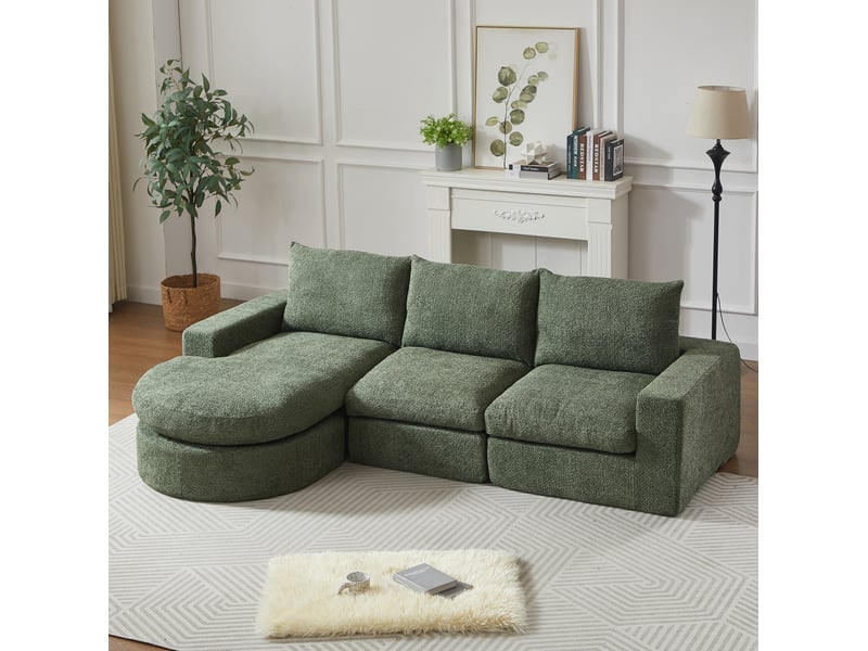  Canapé d'angle modulable 250x160x80cm, méridienne l réversible, canapé compressé, meuble de salon, revêtement chenille  - Conforama D