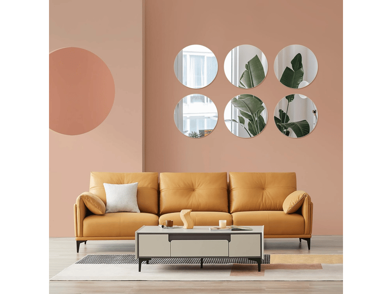  Lot de 10 autocollants muraux flexibles en acrylique, miroir décoratif, rond, pour salle de bain, salon, chambre (rond 20 cm)  - Conforama D