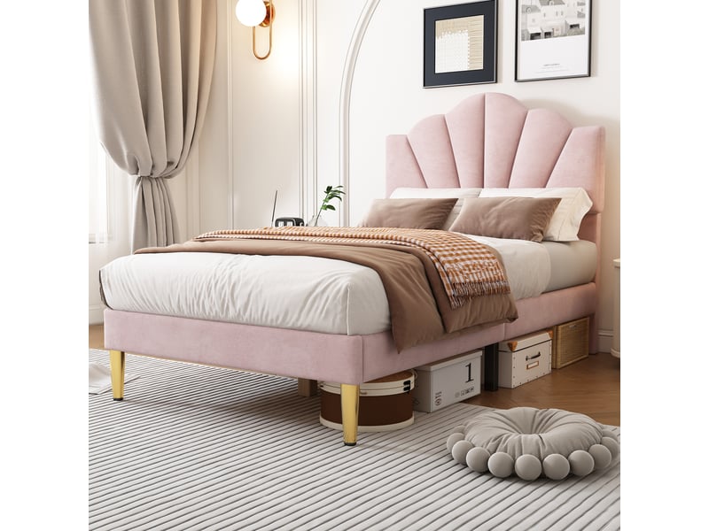  Lit capitonné en velours rose 90 x 200 cm  - Conforama E
