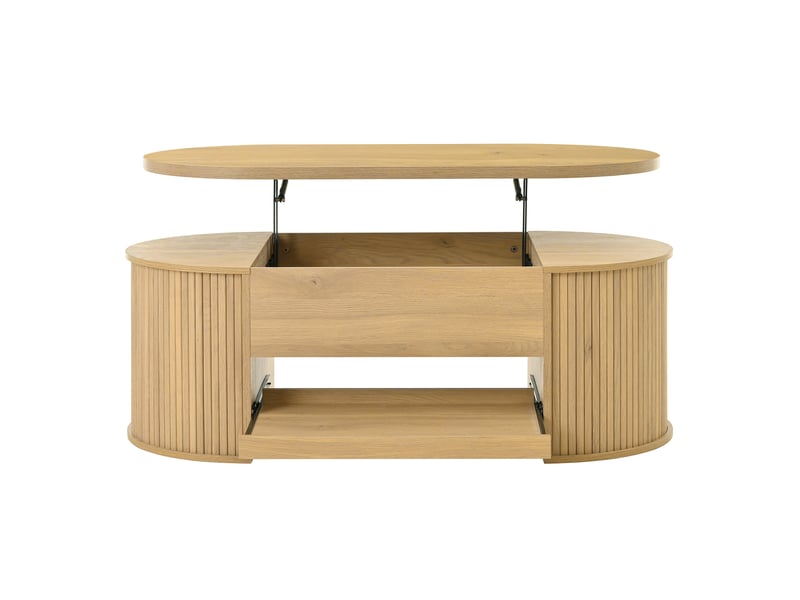  Table basse relevable avec côtés en bois courbés, plateau extensible et rangement, design multifonctionnel  - Conforama A