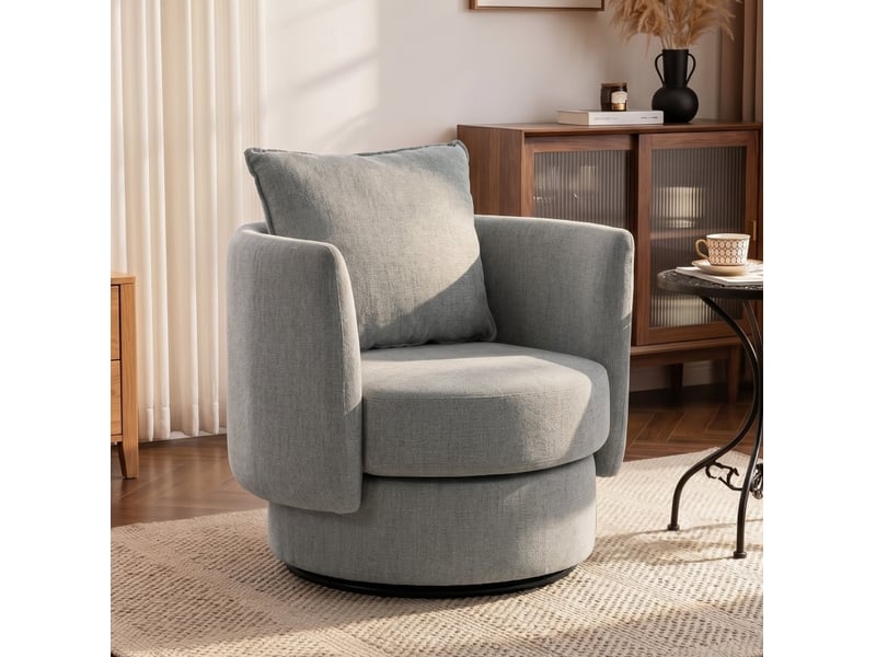 Fauteuil pivotant, assise à double système de ressorts, structure en métal en polyester gris clair, 86 × 80 × 64 cm - Conforama B