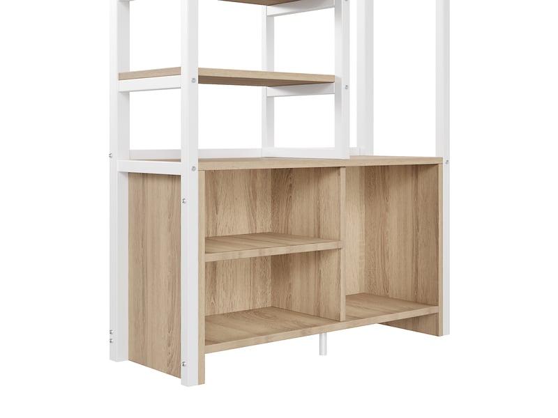  Lit mezzanine métal 90x200 - bureau intégré - prises usb - sécurité en747 - rangement ouvert - blanc  - Conforama W