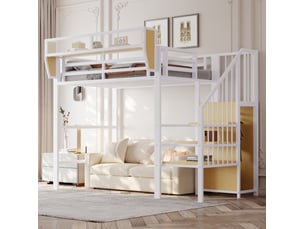 Lit mezzanine 90x200 avec échelle de sécurité et étagère modulable blanc evryae