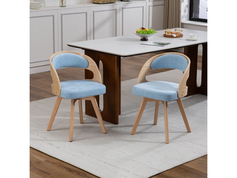 Ensemble de 2 chaises de salle à manger en bois – moderne, pivotantes, coussins coton-lin bleu – pour cuisine et salon - Conforama B