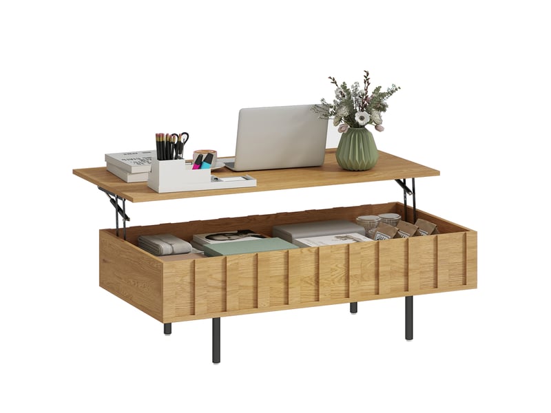  Table basse relevable avec 2 rangements coloris chêne 110 x 55 x 36,5 cm  - Conforama B