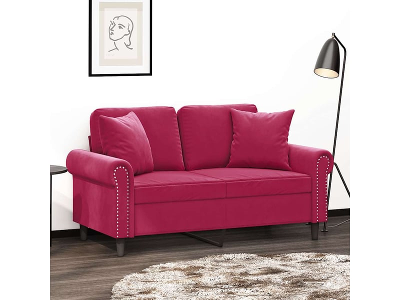  Canapé droit, sofa, canapé 2 places avec oreillers bordeaux 120 cm velours cf19923  - Conforama B