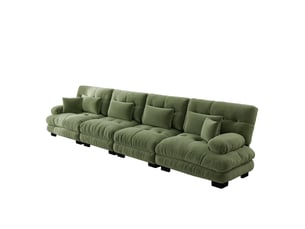 Canapé d’angle modulaire 4 places en tissu chenille vert, assise profonde, couchage confortable pour salon, appartement ou bureau