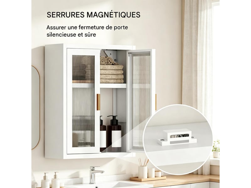  Armoire murale de salle de bain 2 portes étagère réglable métal blanc 40x14x50 cm  - Conforama D