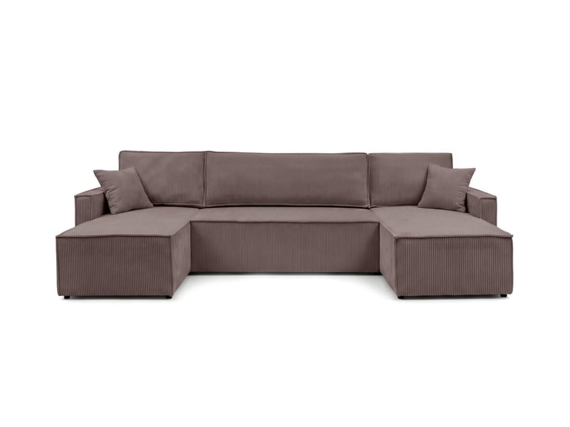  Farah - canapé d'angle panoramique convertible 6 places accoudoirs slim en velours cotelé  - Conforama E