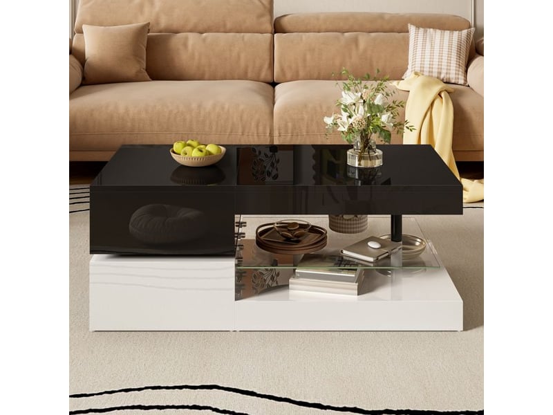  Table basse moderne avec éclairage led - éclairage led avec contrôle par application - bluetooth 90x45x35.5cm - Conforama D