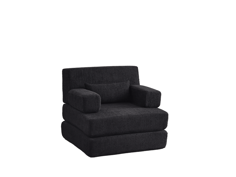 Canapé convertible 1 place 2 en 1-fauteuil-lit modulable pliable-chenille-lit d'appoint-cadre métal-petit espace-noir - Conforama A
