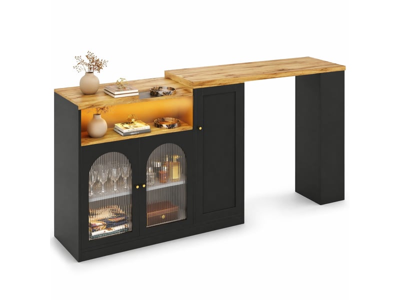  Meuble bar rotatif 360° avec rangement et led, 197 x 39,6 x 100 cm, noir  - Conforama A