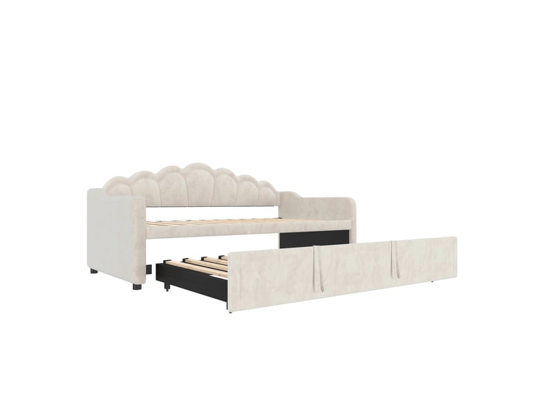 Lit banquette beige 90/180x200 cm en velours, lit gigogne, led multicolore - Conforama E