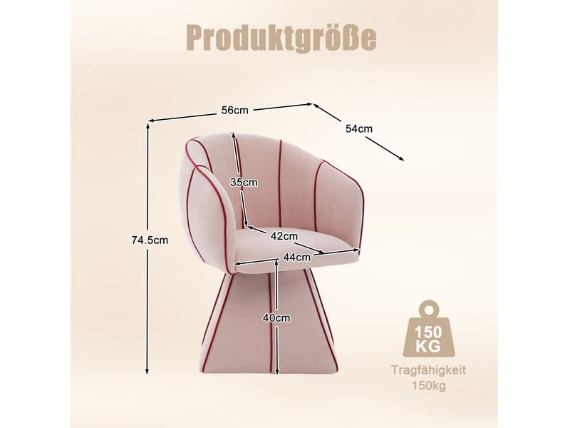  Fauteuil pivotant 56x54x74,5 cm, pour salon, bureau, avec dossier haut ergonomique et accoudoirs larges, rose, chenille  - Conforama C