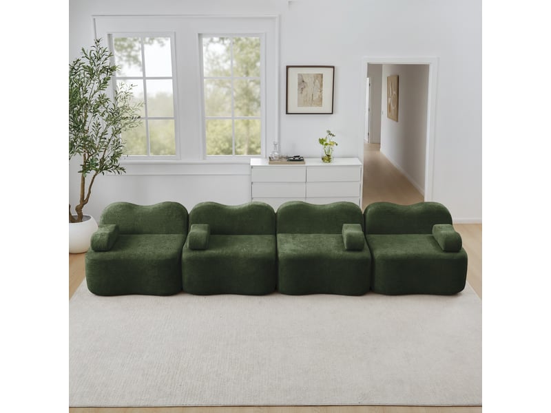  Canapé 4 places - 384x98x70 cm - canapé droit modulable velours, mousse 32d, sans structure rigide et coussins amovibles - vert  - Conforama B