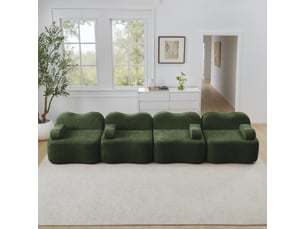 Canapé 4 places - 384x98x70 cm - canapé droit modulable velours, mousse 32d, sans structure rigide et coussins amovibles - vert