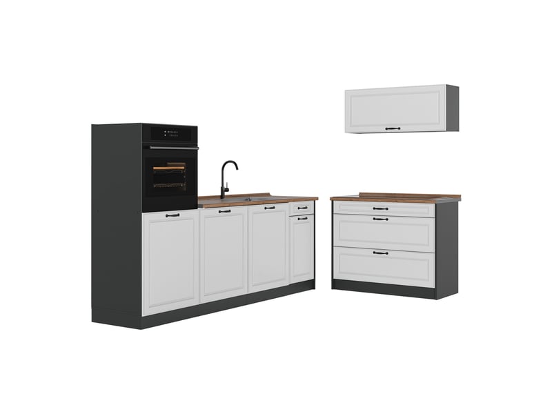 Vicco cuisine, blanc campagneanthracite, 220cm plan de travail chêne doré - Conforama A