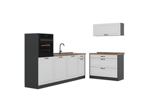 Vicco cuisine, blanc campagneanthracite, 220cm plan de travail chêne doré