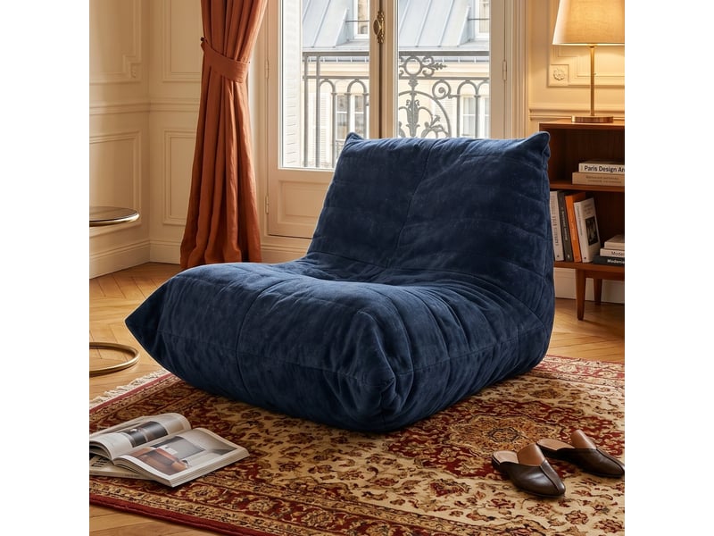  Chauffeuse matelassée chenille bleue pailletée fauteuil de sol 90x100  - Conforama B