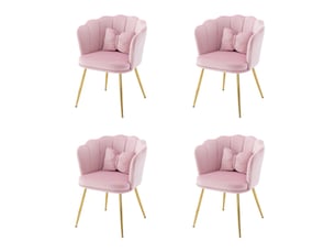 Chaise de salle à manger - lot de 4 avec accoudoirs, coussin papillon et dossier pétales en velours - rose