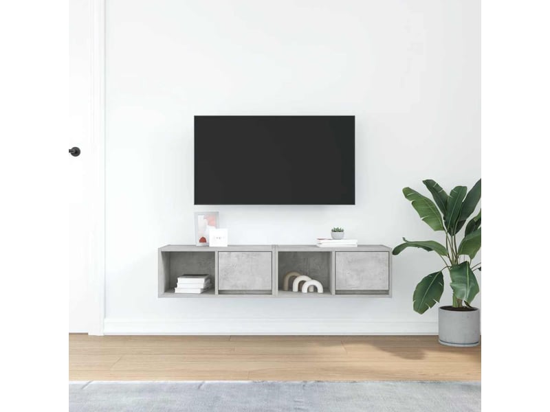  Lot de 2 meuble tv bas salon gris béton 60x31x25,5 cm bois d'ingénierie shl35900  - Conforama C