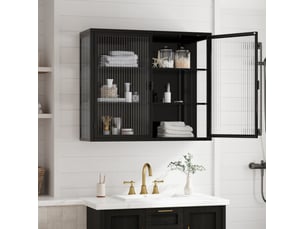 Armoire murale 2 portes 70 x 23 x 60 cm – noire – verre trempé strié, 3 niveaux de rangement modulables