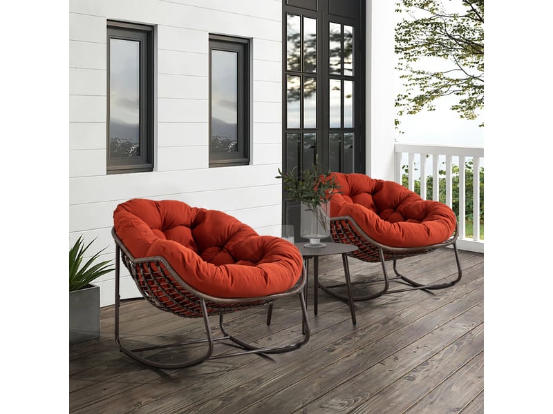  Fauteuil à bascule en rotin orange avec coussin rembourré extérieur  - Conforama E