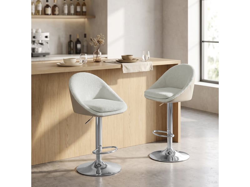 Tabouret de bar lot de 2, chaise pour ilot central pivotante, 50 x 51,5 x 84-98,5 cm, blanc et argent - Conforama C