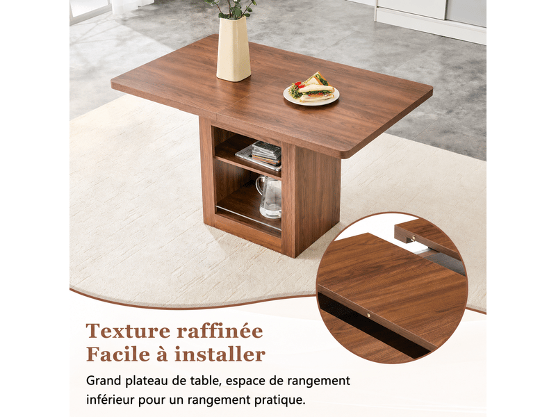  Table à manger extensible - plateau mdf noyer - rangement intégré - rails métal silencieux - coins arrondis - capacité 8 personnes - noyer BUYDEEMEUS - Conforama C