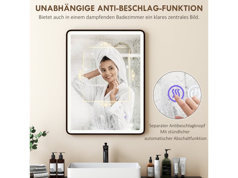  Miroir de salle de bain led antibuée avec cadre en métal noir 80x5x60 cm  - Conforama E
