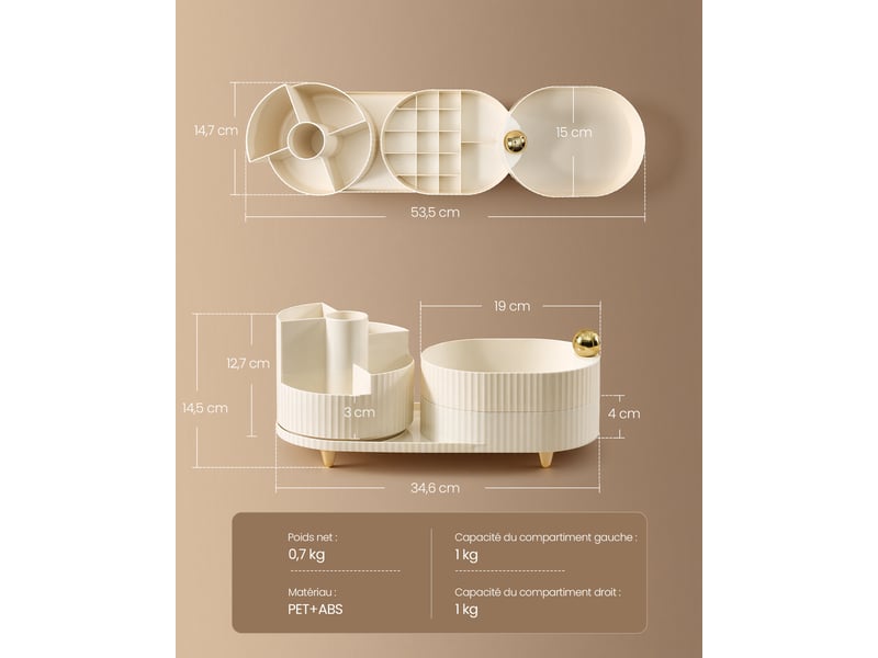  Rangement maquillage, rotatif 360°, 2 niveaux, blanc  - Conforama D