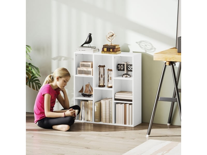  Bibliothèque étagère 74,3 x 24 x 80 cm – blanc – 8 niveaux de rangement modulable pour salon, bureau  - Conforama E