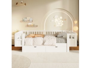 Lit avec rangement 90x200 cm MODFU coloris blanc