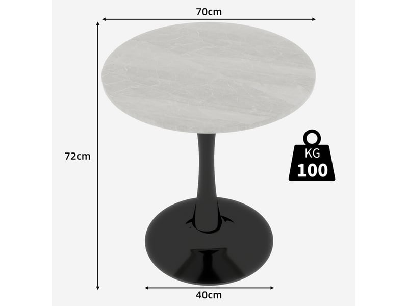  Table basse ronde 70x70x72cm style moderne du milieu du siècle, pieds hauts, marbre reconstitué, noir et blanc  - Conforama C