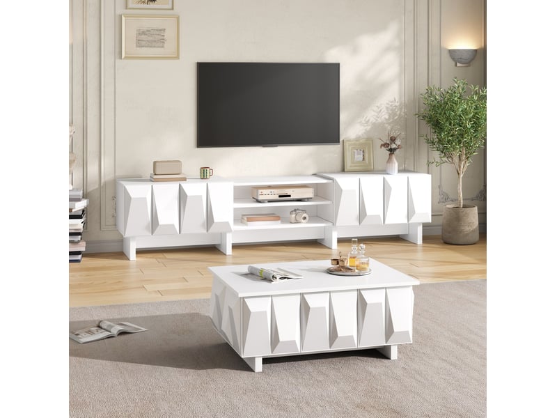  Ensemble meuble tv et table basse avec rangement blanc evryae  - Conforama C