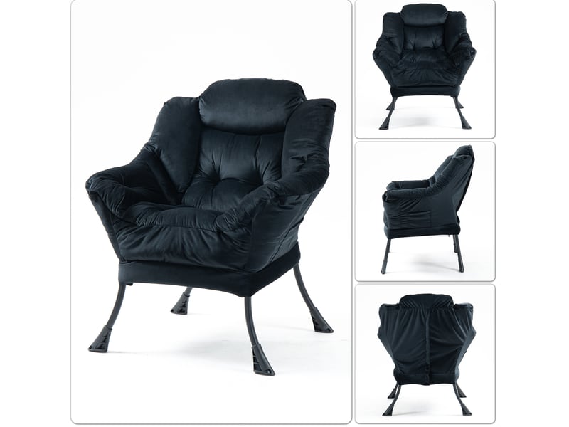  Fauteuil relax ulevr avec poche latérale, structure métallique et soutien de la nuque, noir, 75 x 80 x 85 cm  - Conforama E