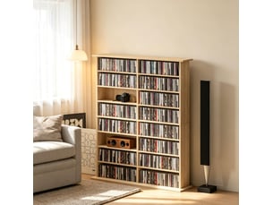Meuble de rangement cd dvd blu-ray 106,5x24x126,3 cm 16 compartiments et 12 tablettes réglables panneau de particules bois naturel