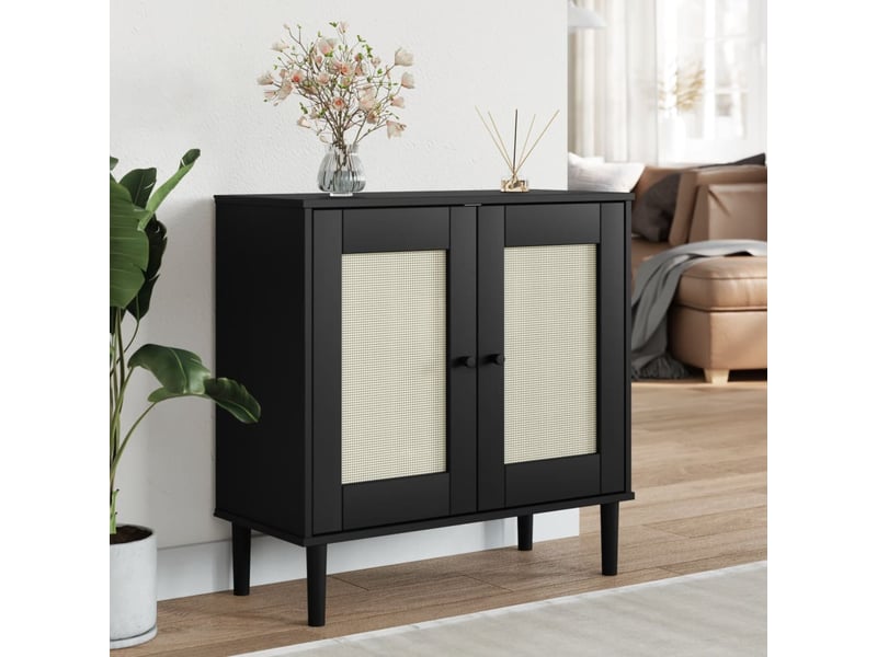  Buffet - bahut - meuble de rangement senja aspect rotin noir 80x35x80 cm bois massif de pin  - Conforama B