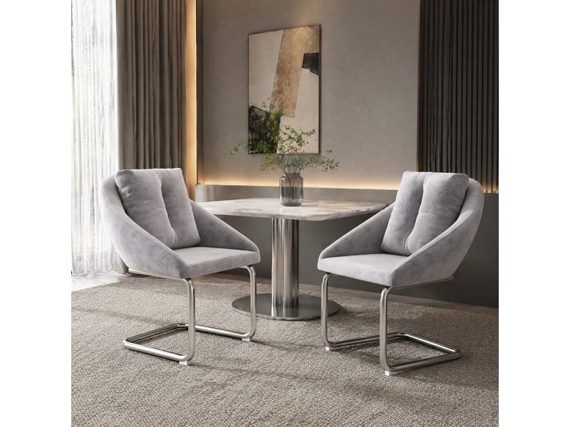  Lot de 2 chaises de salle à manger pivotantes en velours gris avec coussins  - Conforama B