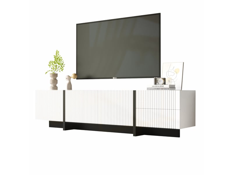  Meuble tv 190x35x45 cm avec 3 portes et 2 tiroirs, brun et blanc  - Conforama A