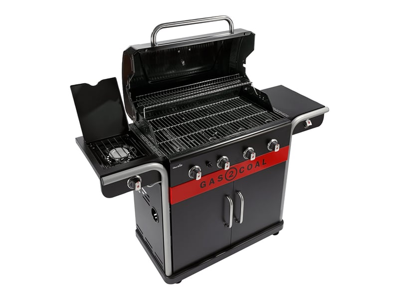 Barbecue à gaz et à charbon gas2coal 2.0 4b + housse de protection + plancha + kit 3 ustensiles - char-broil - Conforama D