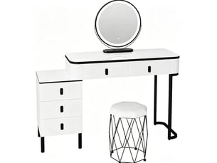 Coiffeuse 5 tiroir(s) Miroir LED intégrée avec 1 tabouret(s) inclu(s)  TCQPZ   coloris bicolore
