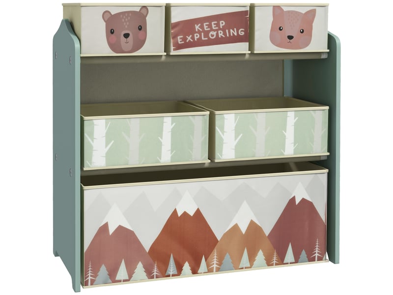  Meuble de rangement pour jouets d'enfants avec 6 bacs en tissu amovibles, 63 x 30 x 66 cm, vert  - Conforama A
