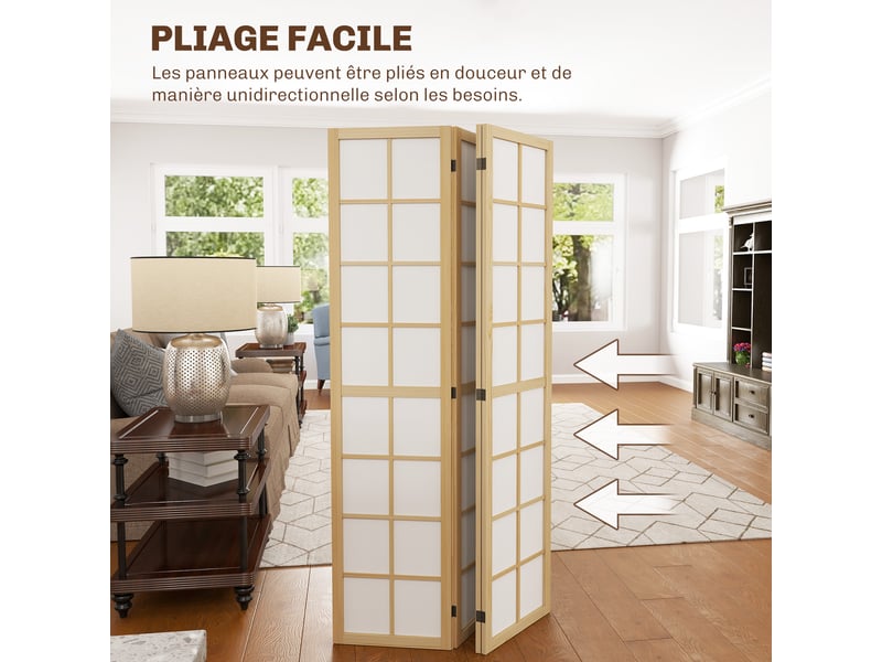  Paravent interieur pliable 4 panneaux 160 x 170 cm séparateur de pièce pour salon chambre à maison coucher, naturel  - Conforama E