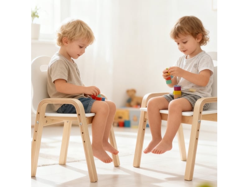  Lot de 2 chaises enfant réglables en hauteur 39 x 34 cm blanches en bois, de 3 à 15 ans avec accoudoirs  - Conforama B