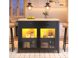 Îlot de cuisine 100x40-80x90 cm 2 tiroirs, porte vitrée, table de bar led, pieds réglables, pour cuisine, en mdf, noir