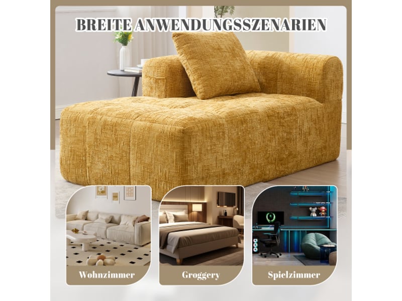  Canapé-chaise jaune confortable – sans montage, poches télécommande et smartphone, coussins moelleux, design élégant  - Conforama E