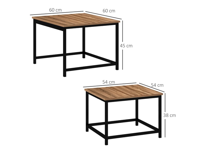  Tables basses gigognes avec 2 tables, pieds réglables et structure en acier, en bois effet naturel pour salon  - Conforama D